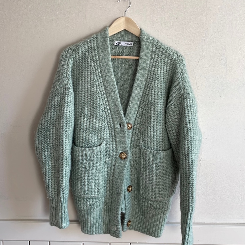 Zara Mint Greet Oversized Knit Cardigan